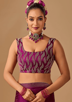 Magenta Purple Tissue Silk Saree With Crystal Stone Border