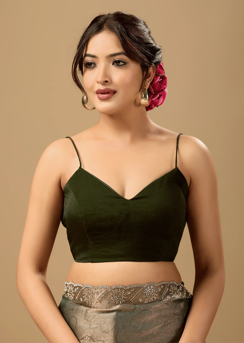 Sage Green Jacquard Saree With Crystal Stone Border