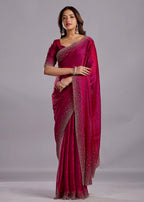 Rani Pink Tissue Silk Saree Standing Look - Festive Wear Saree