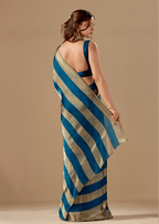Royal Teal Tissue Silk Saree With Solid Finish