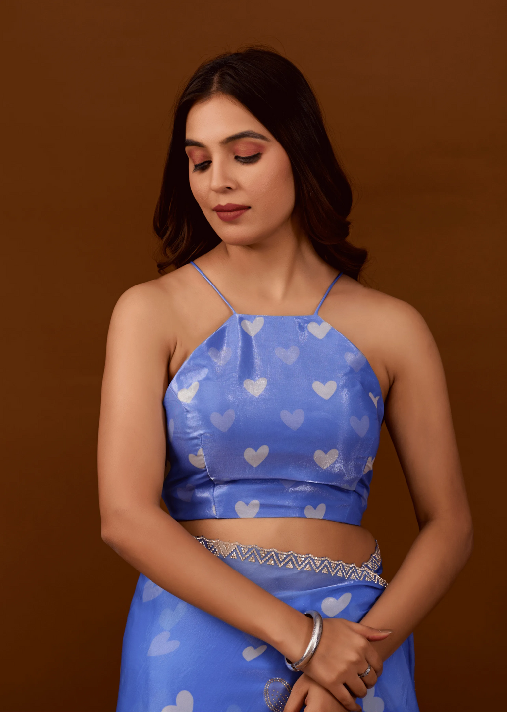 Sky Blue Organza Silk Saree Standing Look - Festive Wear Saree