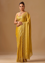 Golden Mustard Tissue Silk Saree With Crystal Stone Border