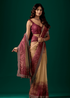 Maroon Organza Saree With Floral Print