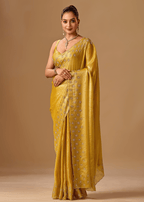 Golden Mustard Tissue Silk Saree With Crystal Stone Border