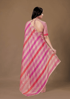 Pink Organza Saree With Striped Print