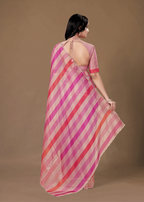Pink Organza Saree Back Pose - Striped Print Detail