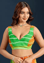 Multicolor Chiffon Saree Blouse Close Up - Leheriya Print Design