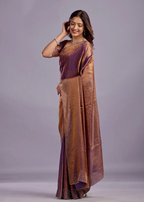 Copper Purple Tissue Silk Saree Close Up Pose - Wedding Wear Saree