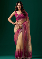 Rani Pink Organza Saree Standing Look - Festive Wear Saree