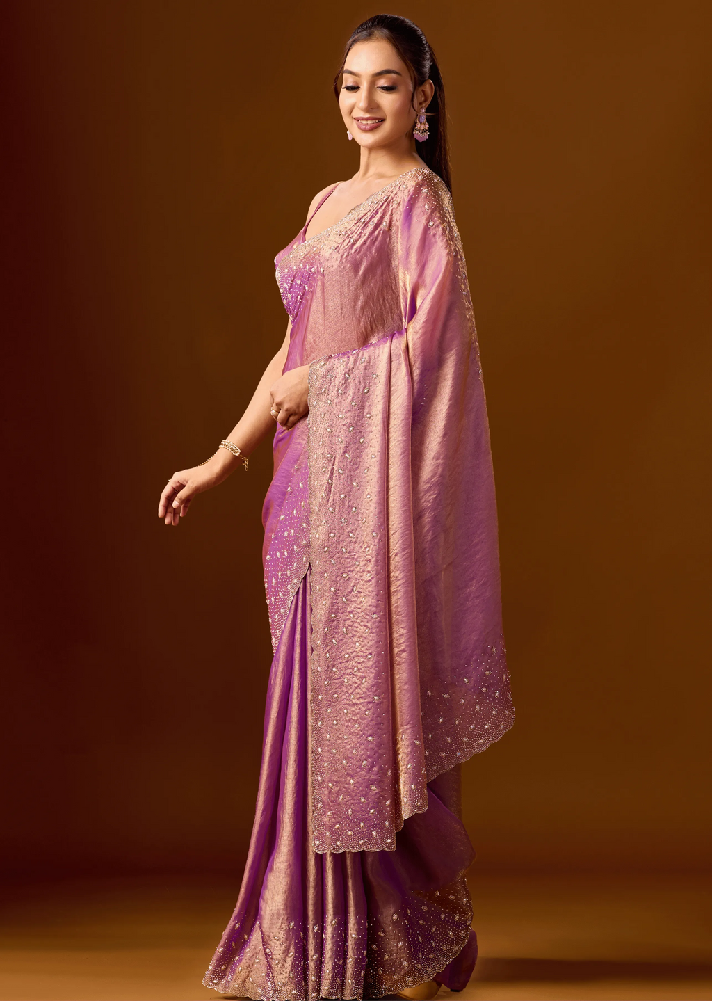 Purple Tissue Silk Saree Standing Look - Festive Wear Saree