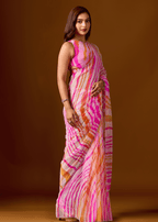 Pink Peach Chiffon Saree With Stone Work
