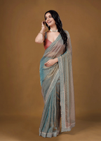 Sky Blue Organza Saree Standing Look - Reception Wear Saree