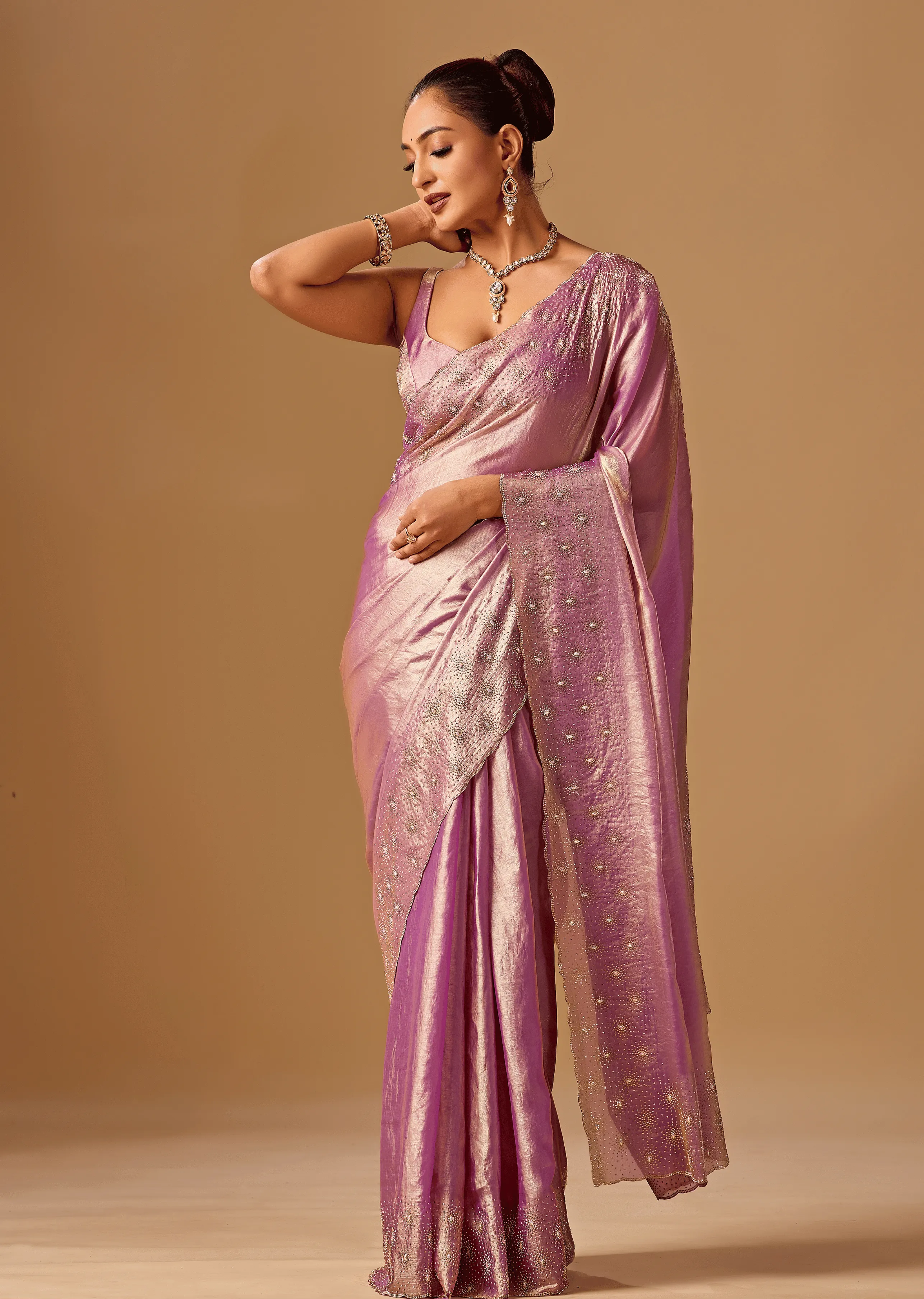 Lavender Tissue Silk Saree Pallu Detail - Festive Wear Saree