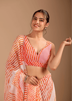 Peach Orange Chiffon Saree With Leheriya Print