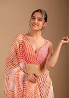 Peach Orange Chiffon Saree Blouse Close Up - Leheriya Print Design