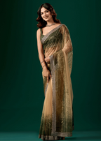  Olive Green Organza Saree Standing Look - Party Wear Saree