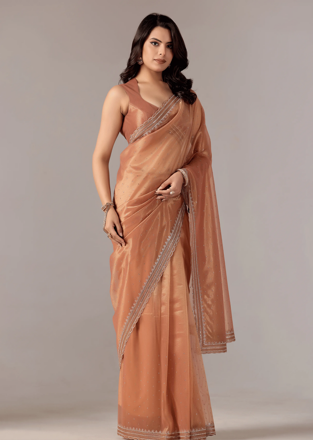 Orange Organza Saree Standing Look - Festive Wear Saree