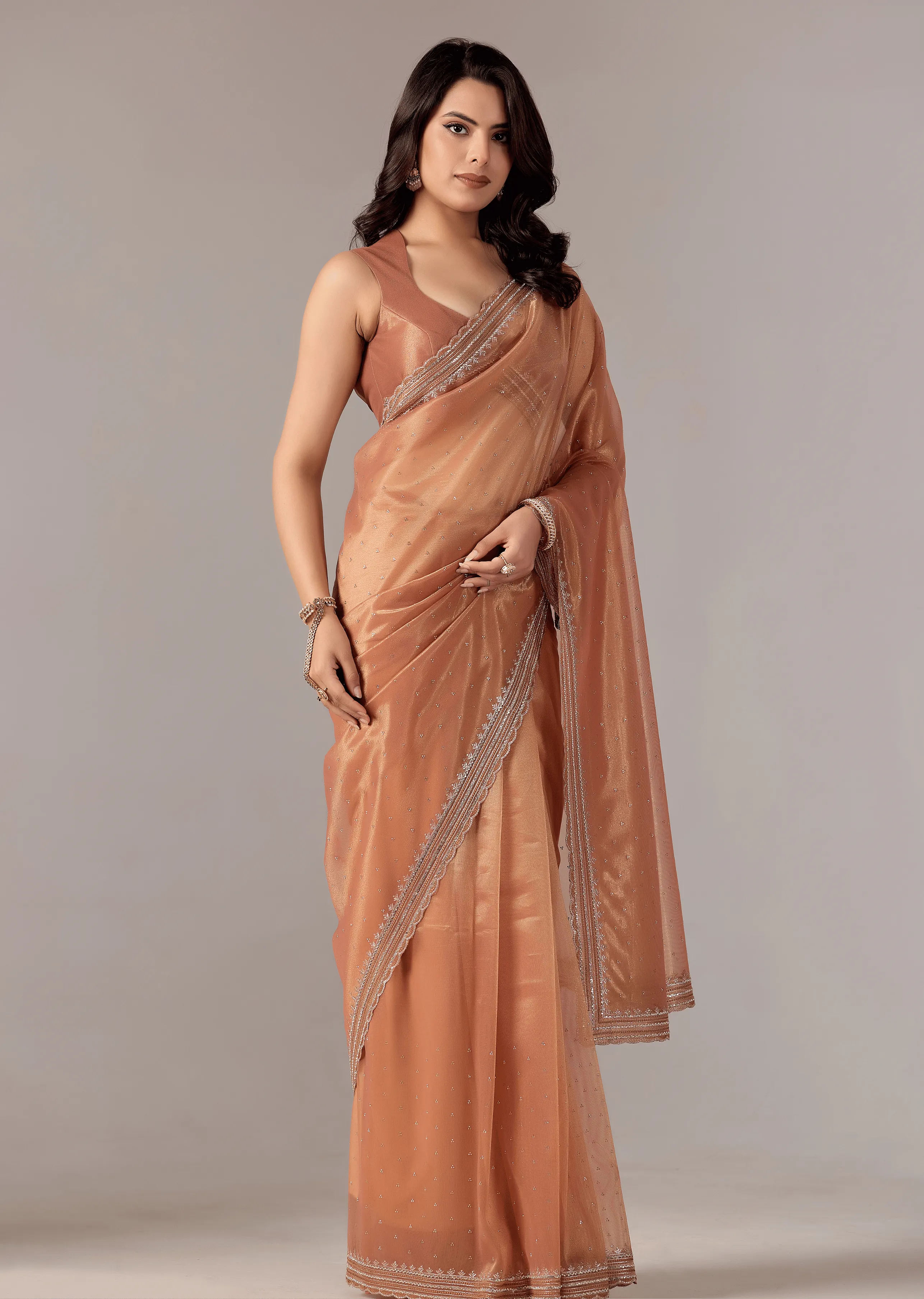 Orange Organza Saree Standing Look - Festive Wear Saree