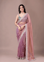 Lavender Purple Organza Saree With Stone Work
