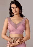 Lavender Purple Tissue Saree With Stone Embroidery