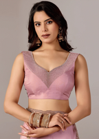 Lavender Purple Tissue Saree Close Up Pose - Traditional Wear Saree