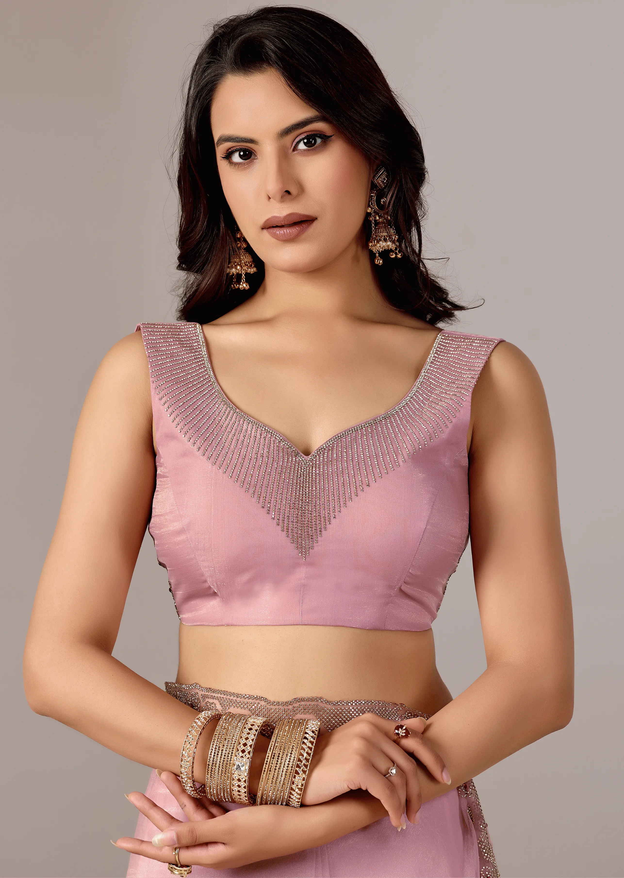 Lavender Purple Tissue Saree Close Up Pose - Traditional Wear Saree