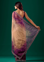 Royal Purple Organza Saree With Floral Print