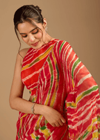 Red Chiffon Saree With Stone Work