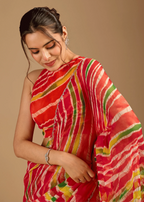 Red Chiffon Saree Standing Look - Mehendi Ceremony Saree