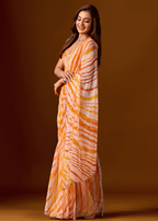 Peach Orange Chiffon Saree With Stone Work