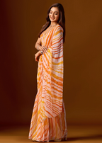 Peach Orange Chiffon Saree Close Up Pose - Stone Work Detailing
