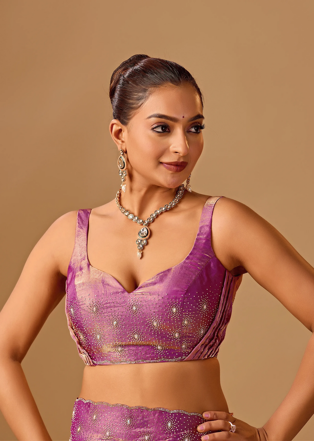 Orchid Purple Tissue Silk Saree With Stone Embroidery