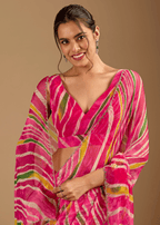 Rani Pink Chiffon Saree With Stone Work