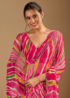Rani Pink Chiffon Saree Standing Look - Mehendi Ceremony Saree