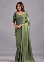 Olive Green Tissue Silk Saree With Stone Work - Photo 4 | Buy Online Ethnic9