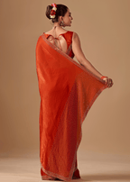 Burnt Orange Tissue Silk Saree With Rhinestone Border