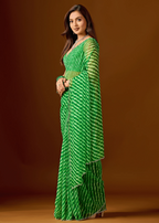 Lime Green Chiffon Saree Standing Look - Day Functions Wear Saree