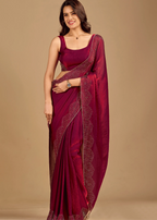 Wine Tissue Silk Saree Side Pose - Wedding Wear Saree