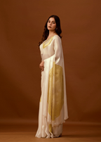 Ivory Organza Silk Saree Close Up Pose - Festive Wear Saree