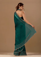 Bottle Green Tissue Silk Saree Back Pose - Stone Work Detail