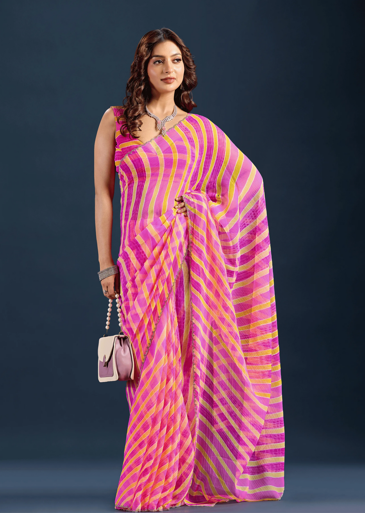  Rani Pink Chiffon Saree Draped Look - Traditional Wear Saree