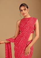 Coral Red Chiffon Saree With Stone Work
