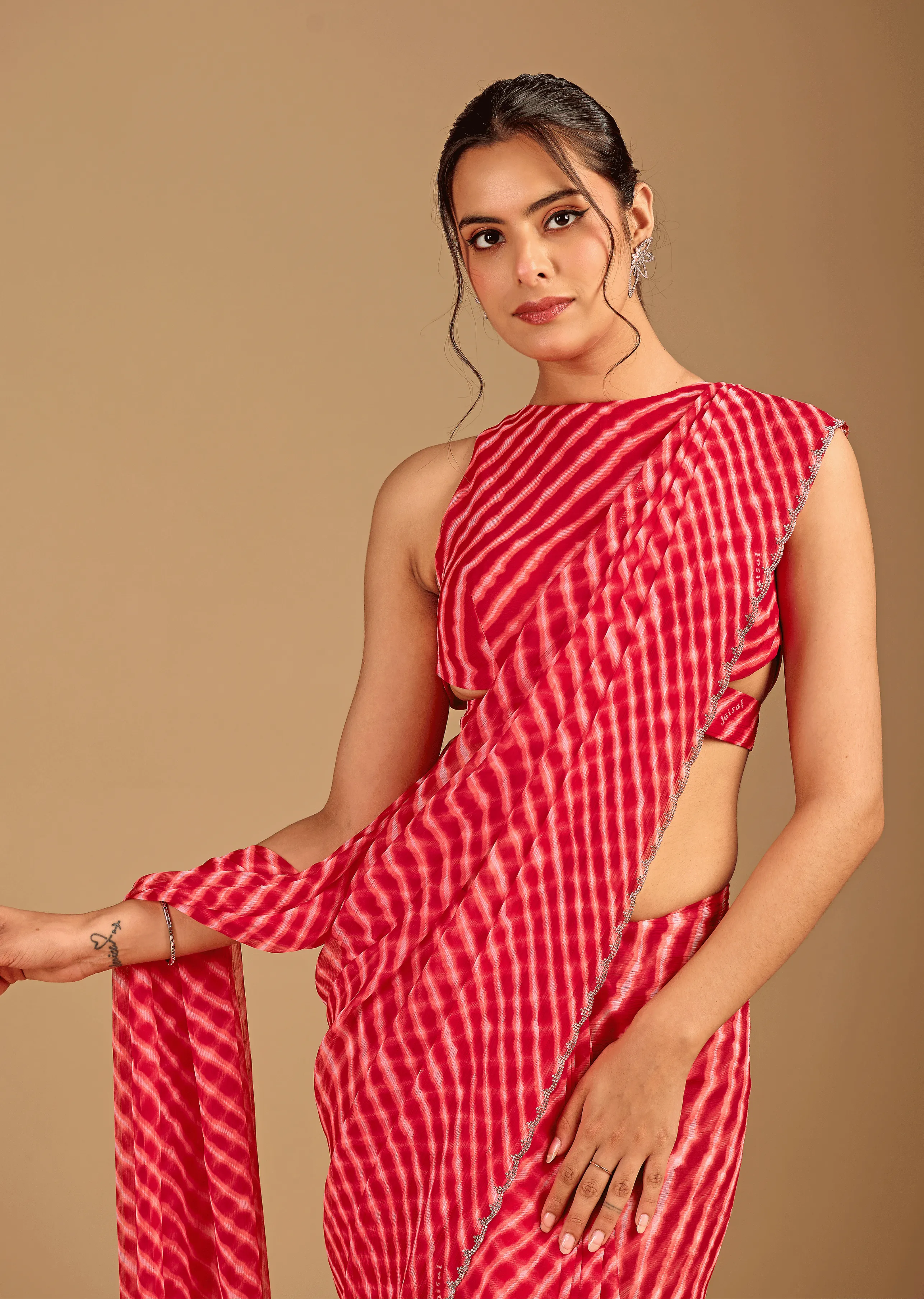 Coral Red Chiffon Saree Pallu Detail - Traditional Wear Saree