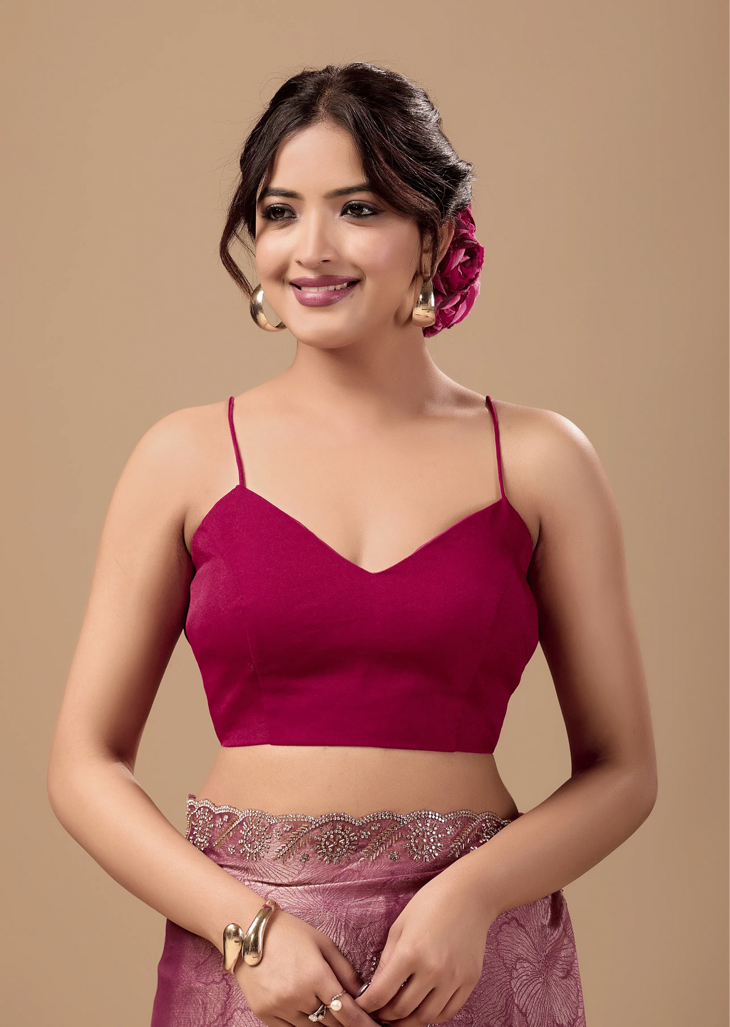 Rose Pink Jacquard Saree With Handcrafted Stone Border