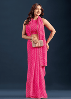 Rani Pink Chiffon Saree With Leheriya Print