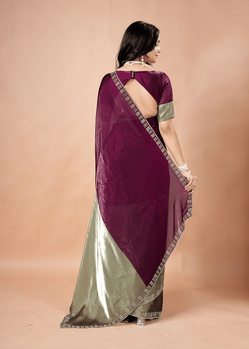 Purple Tissue Silk Saree With Stone Border