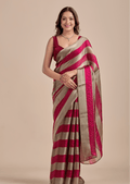 Berry Wine Tissue Silk Saree With Metallic Stripe Weave
