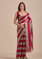 Berry Wine Tissue Silk Saree With Metallic Stripe Weave