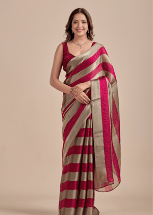 Berry Wine Tissue Silk Saree With Metallic Stripe Weave