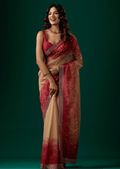 Ruby Red Organza Saree With Floral Print